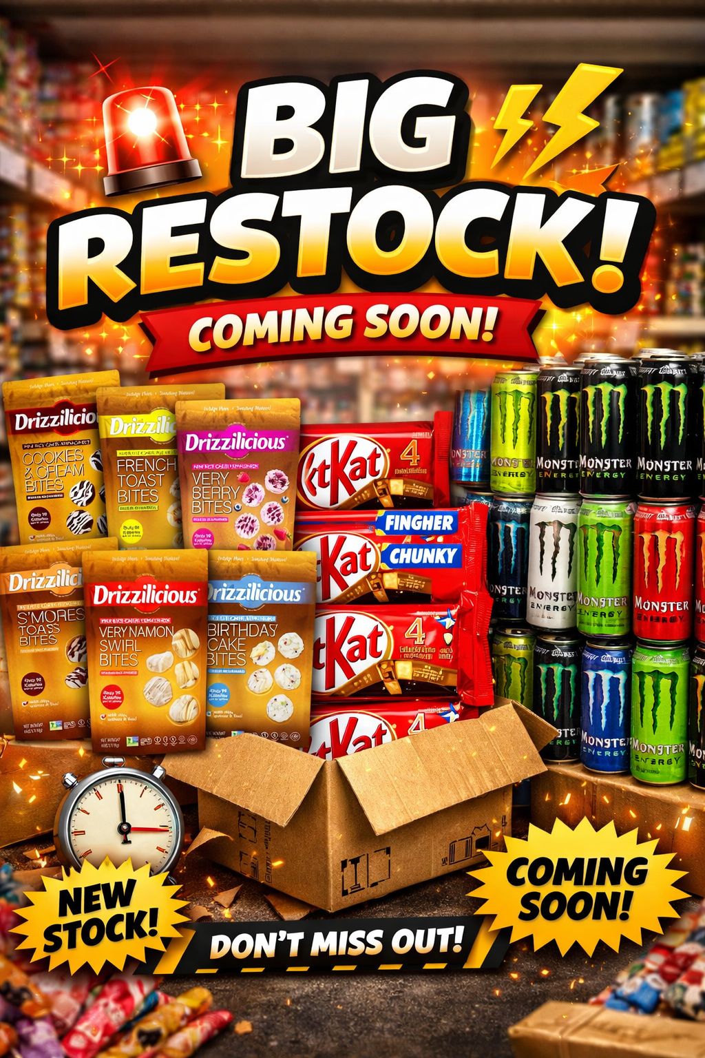Back in Stock: KitKat, Monster & Drizzilicious!
