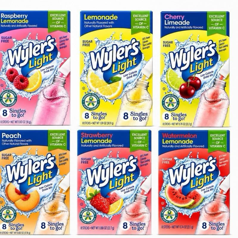 Wylers Light American Drink Mixes - 8 Singles Per Pack - Refreshing Sugar-Free Beverages - Perfect for Any Occasion