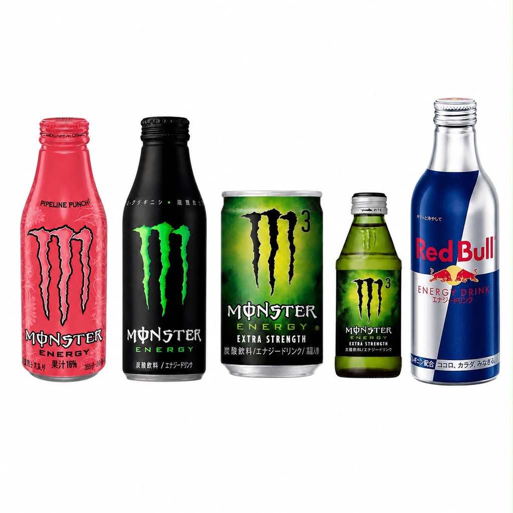 Japanese Energy Drink Range - Imported Japanese Monster And Redbull Extra Strength Sport Beverages. Cans And Bottles!