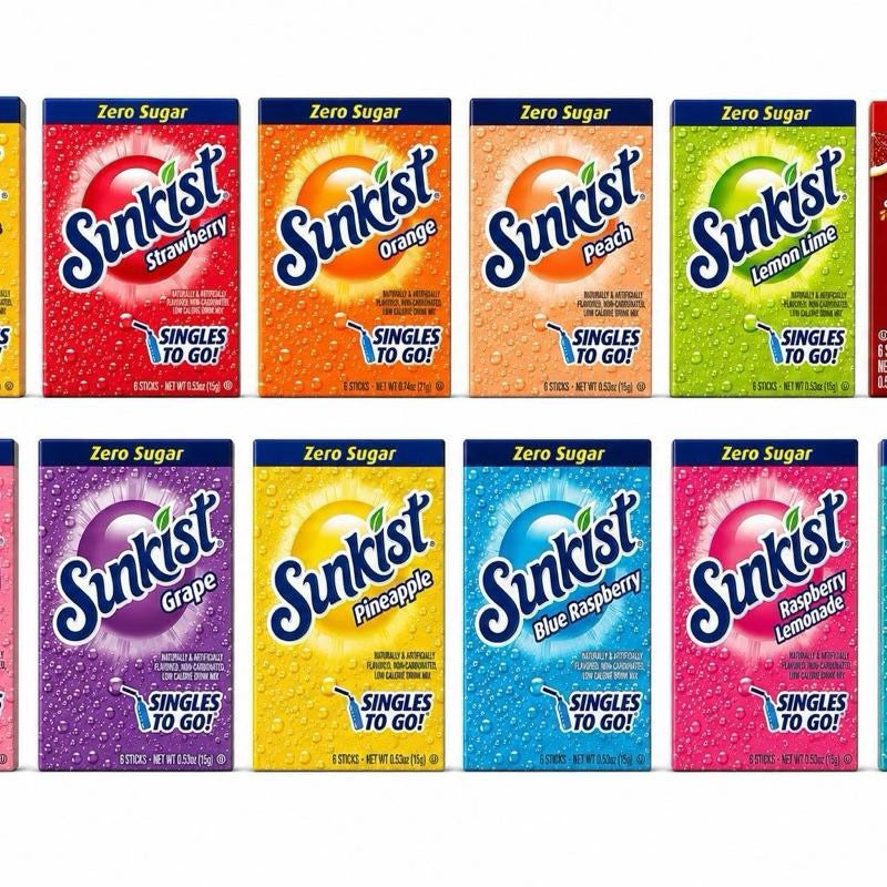 Sunkist Singles to Go! Zero Sugar Mango Orange Strawberry Peach Lemon Lime Blood Orange Beverages 6 Sticks 0.51 oz Each