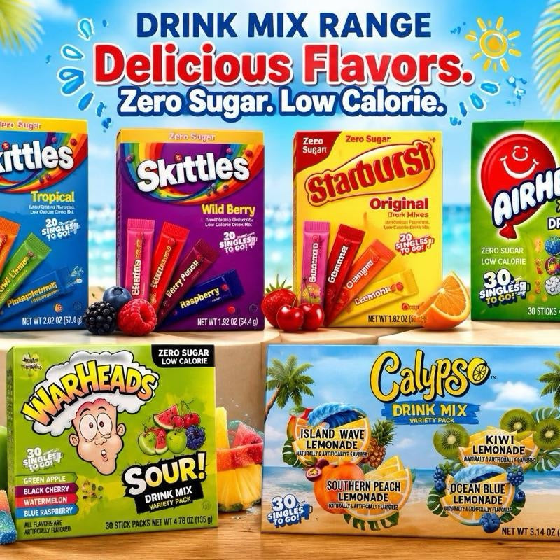 Mixed American Drink Mixes - Amazing Refreshment From Amazing Brands Zero Sugar Skittles & Starburst Beverages