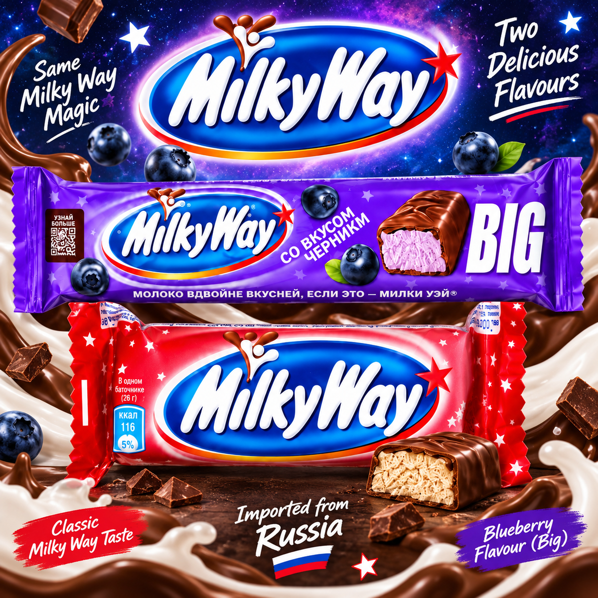 Milky Way Russian Market Chocolate Bars – Strawberry & Blueberry BIG