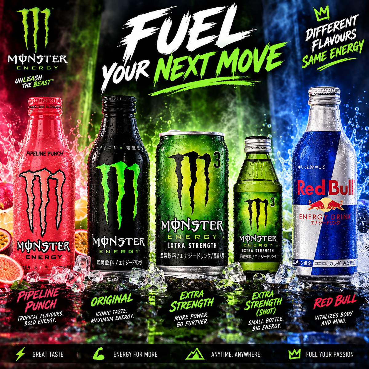 Japanese Energy Drink Range - Imported Japanese Monster And Redbull Extra Strength Sport Beverages. Cans And Bottles!-1