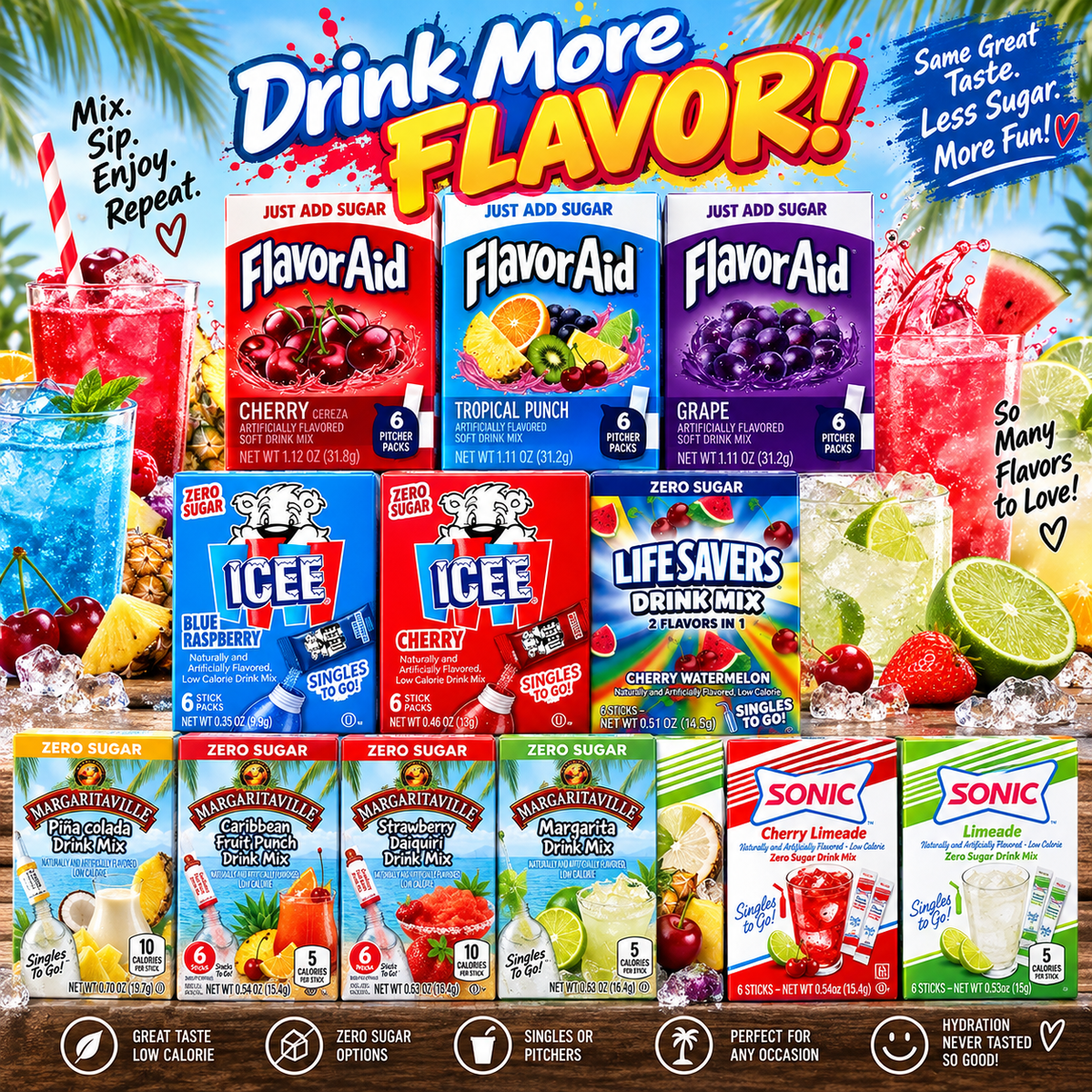 American Drink Beverage Mix Range Zero Sugar Margaritaville & Sonic Flavours Amazing Mixed Taste From Brands You Love Non-Alcoholic Beverages-1