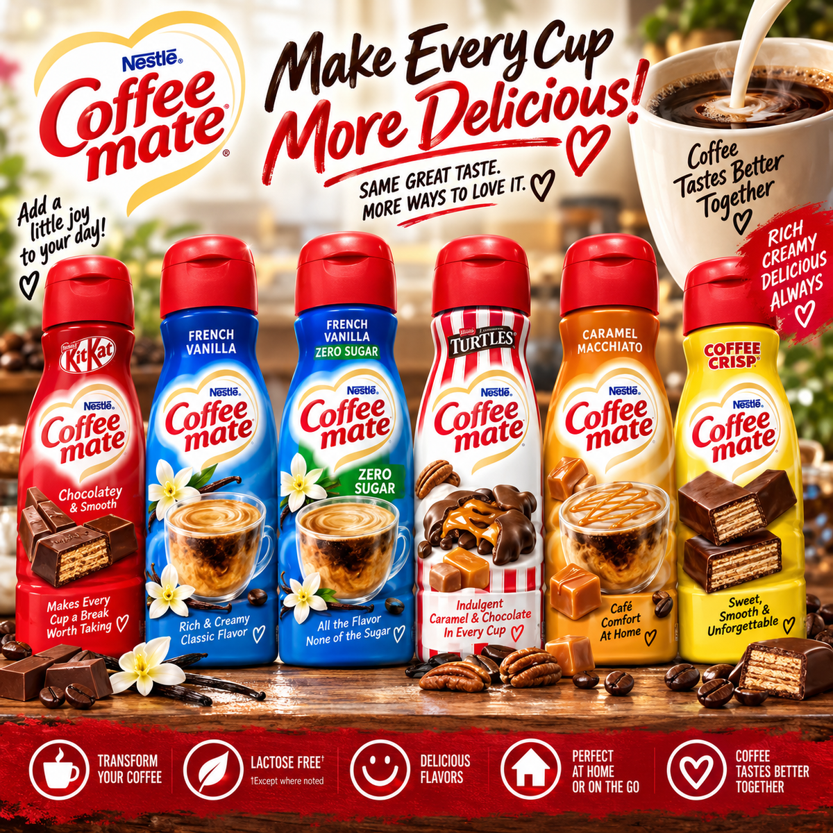 Coffee Mate - Coffee Enhancer Bundle Vanilla Caramel Chocolate & Seasonal Picks Creamer for Rich Taste & Creamy Flavours
