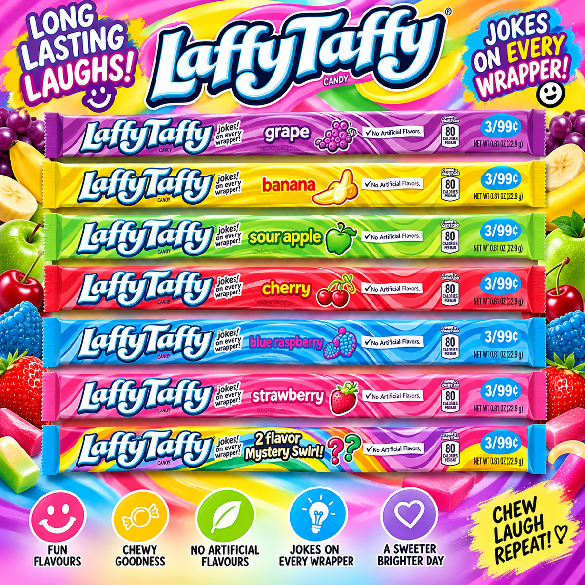 Laffy Taffy Chew Bars – American Candy Assorted Flavours-1