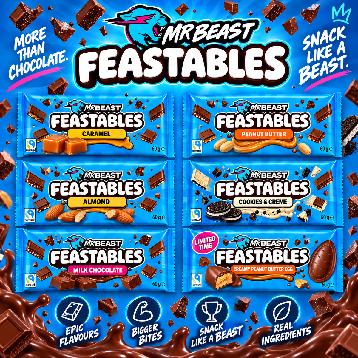 Mr. Beast Feastables – Creamy Chocolate Bars Range