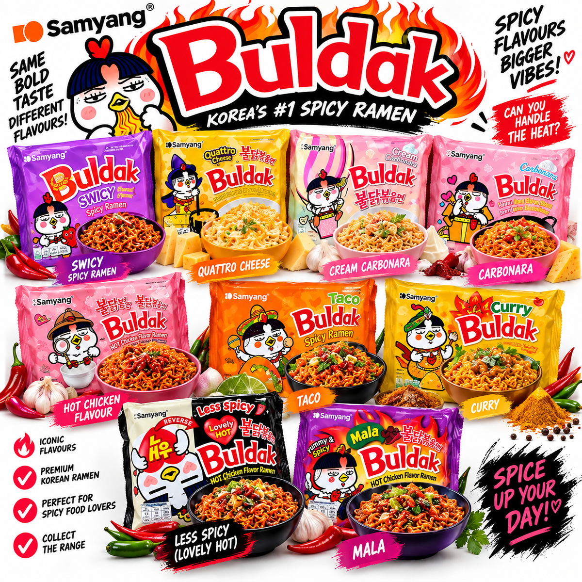 Samyang Buldak Spicy Noodle Range – Imported Korean Flavours (Available Now)